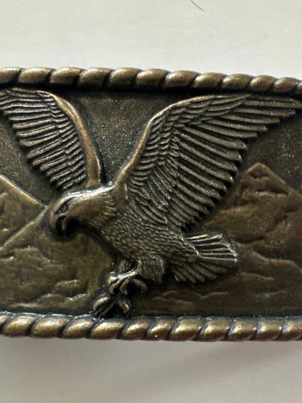Vintage Soaring Eagle Over Mountains Brass Belt Buckle